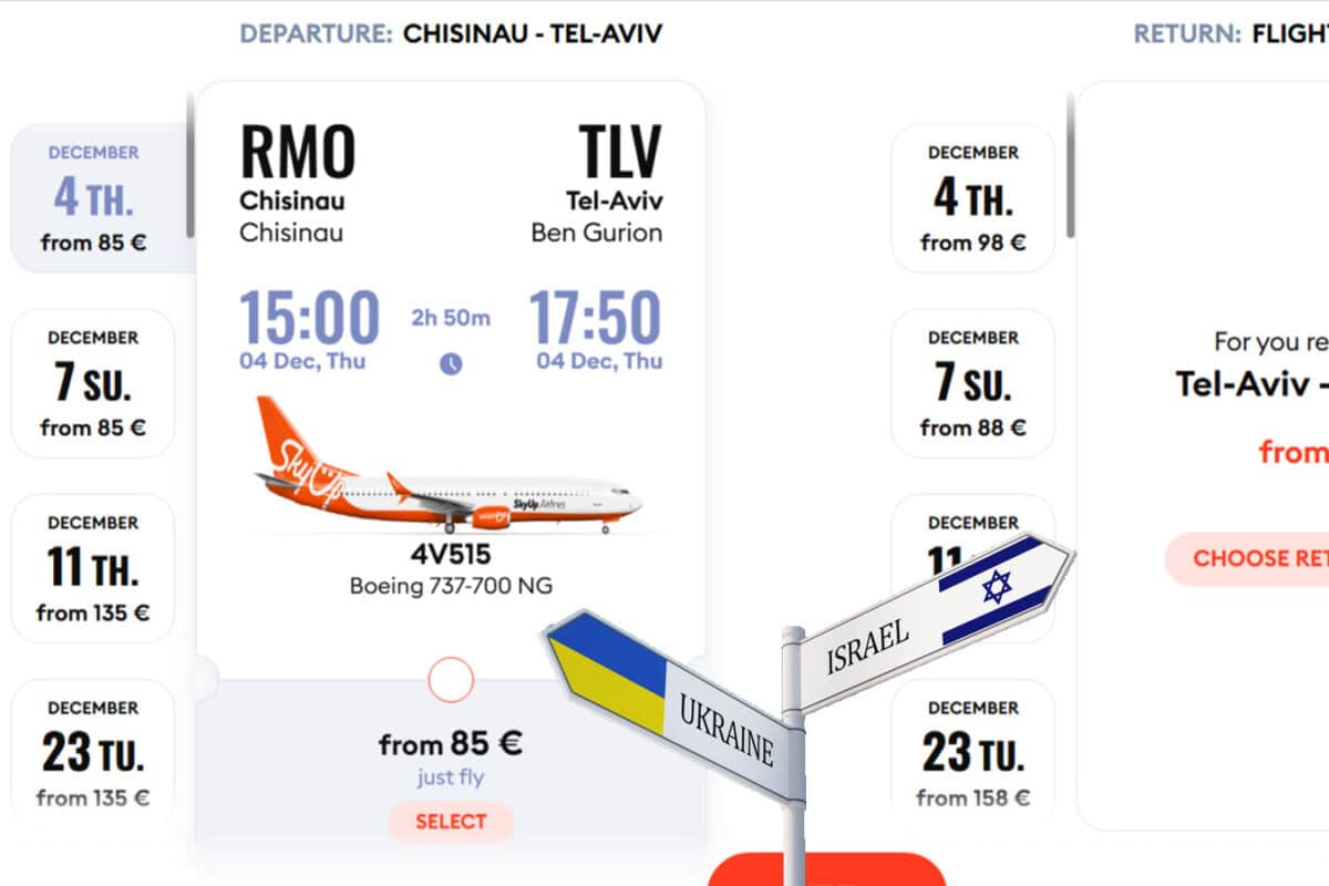 Украинская авиакомпания SkyUp заходит на маршрут Кишинёв - Тель-Авив: дешёвые билеты от €25, мягкая конкуренция и большой контекст войны