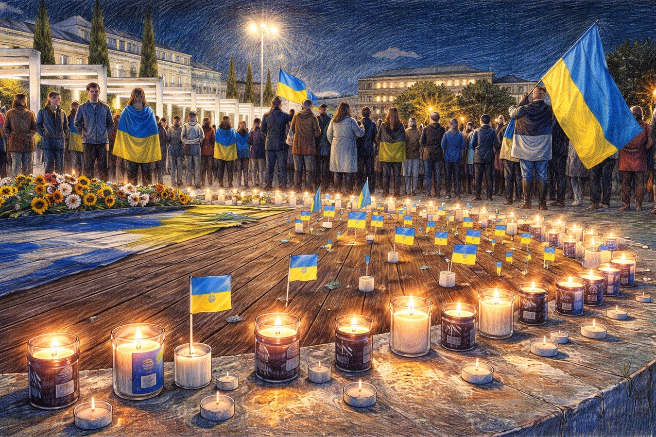 Тель-Авив, площадь Габима: Израиль вышел в поддержку Украины в четвертую годовщину войны